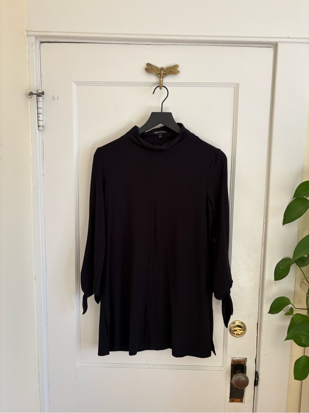 Robert Kitchen‎ Black Bamboo Blend Long Sleeve Mock Neck Stretchy Dress Small